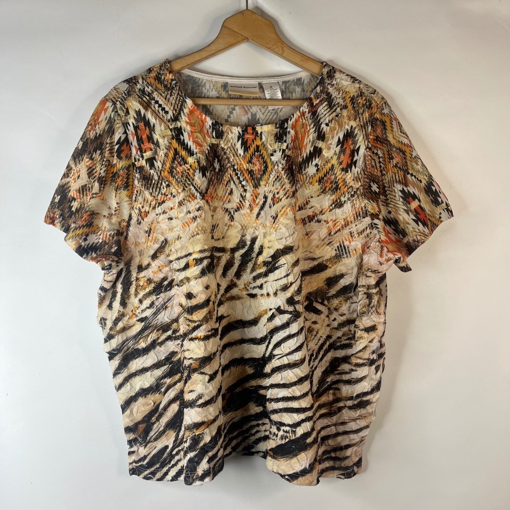 Alfred Dunner Top Women 2X Multicolor Mixed Animal Southwestern Short Sleeve